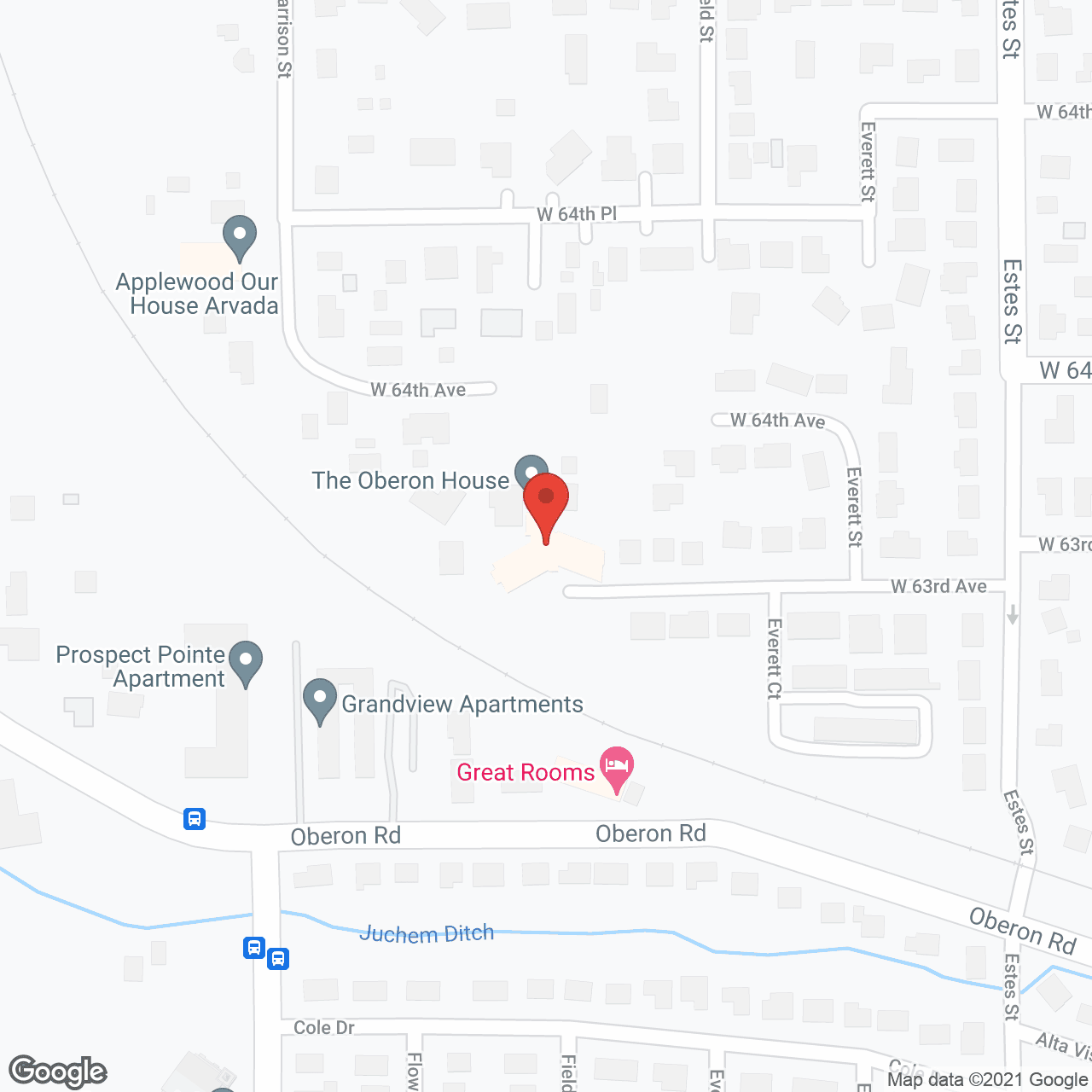 Map of the neighborhood around Oberon House