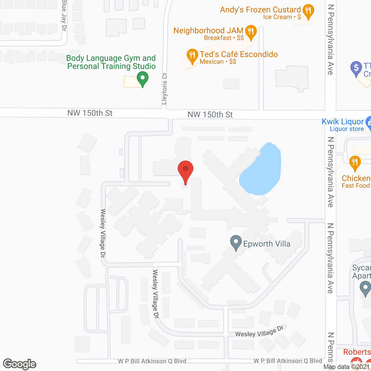 Map of the neighborhood around Epworth Villa a CCRC