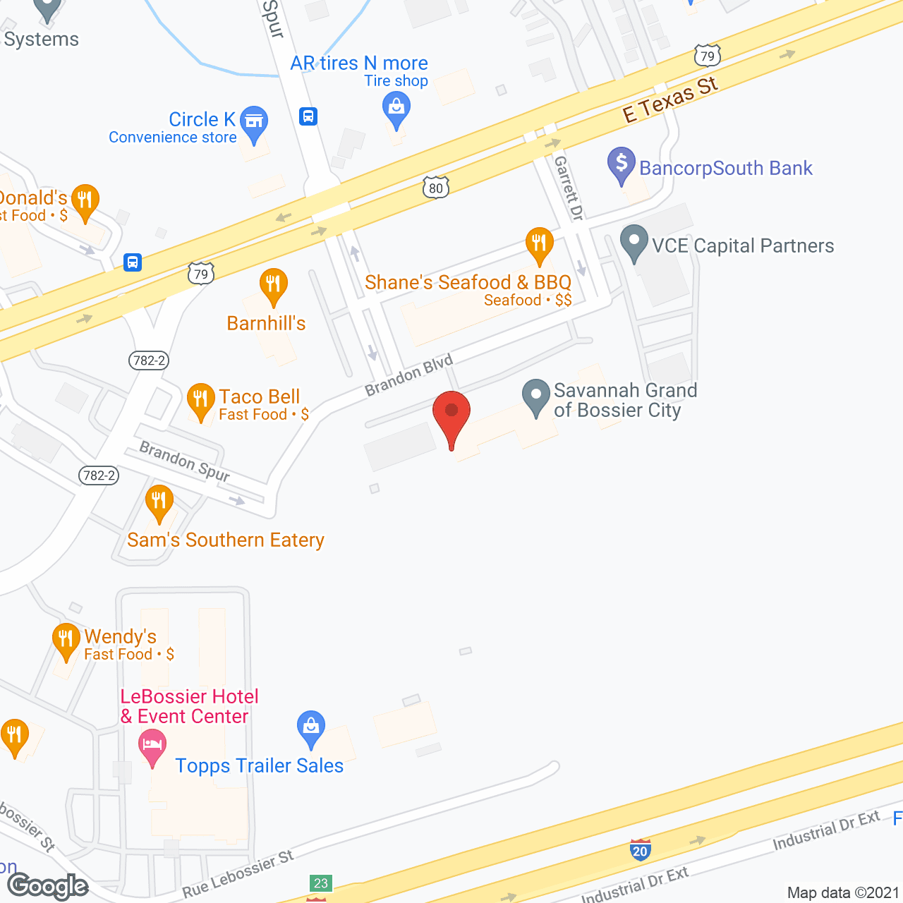 Map of the neighborhood around Savannah Grand of Bossier City