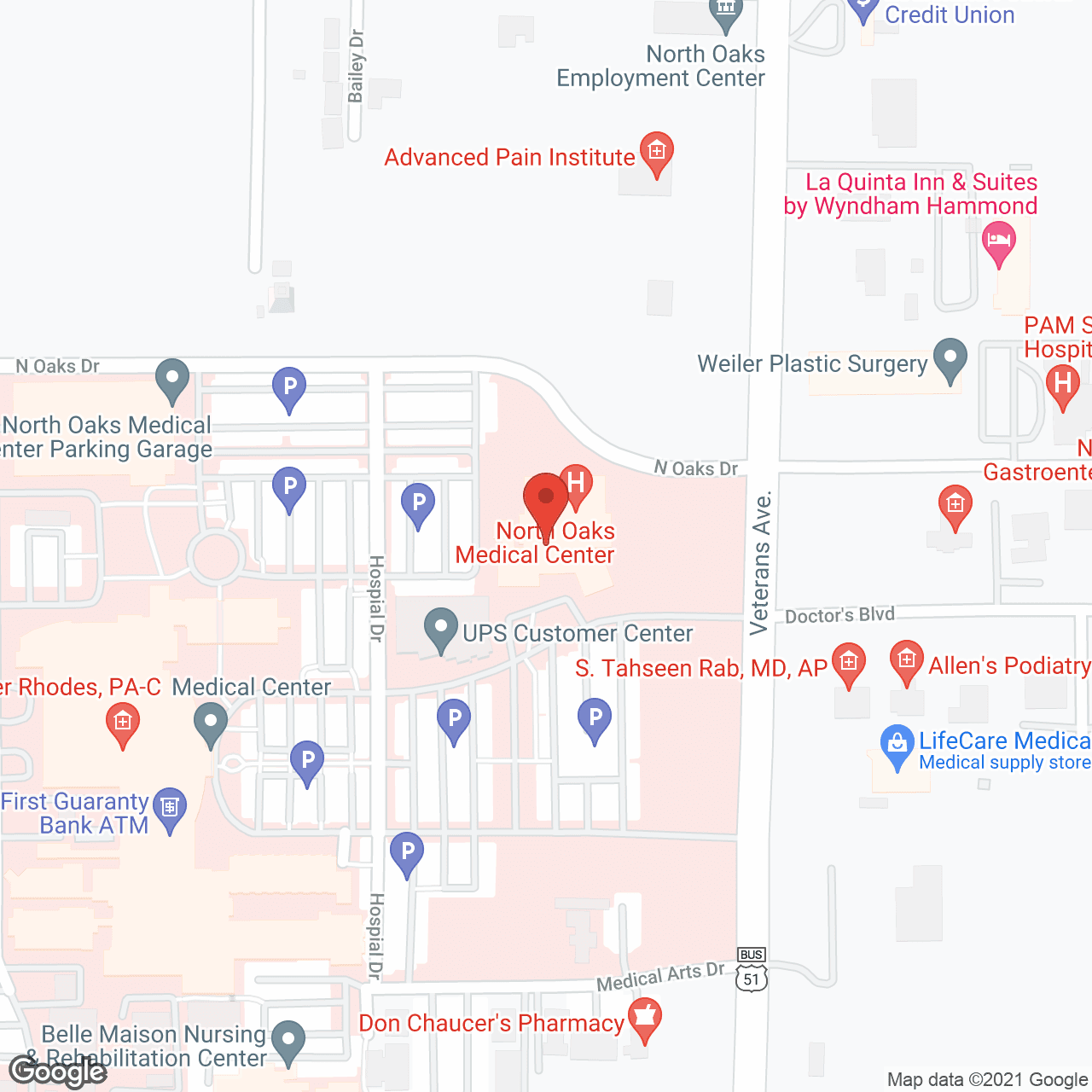 Map of the neighborhood around North Oaks Medical Ctr