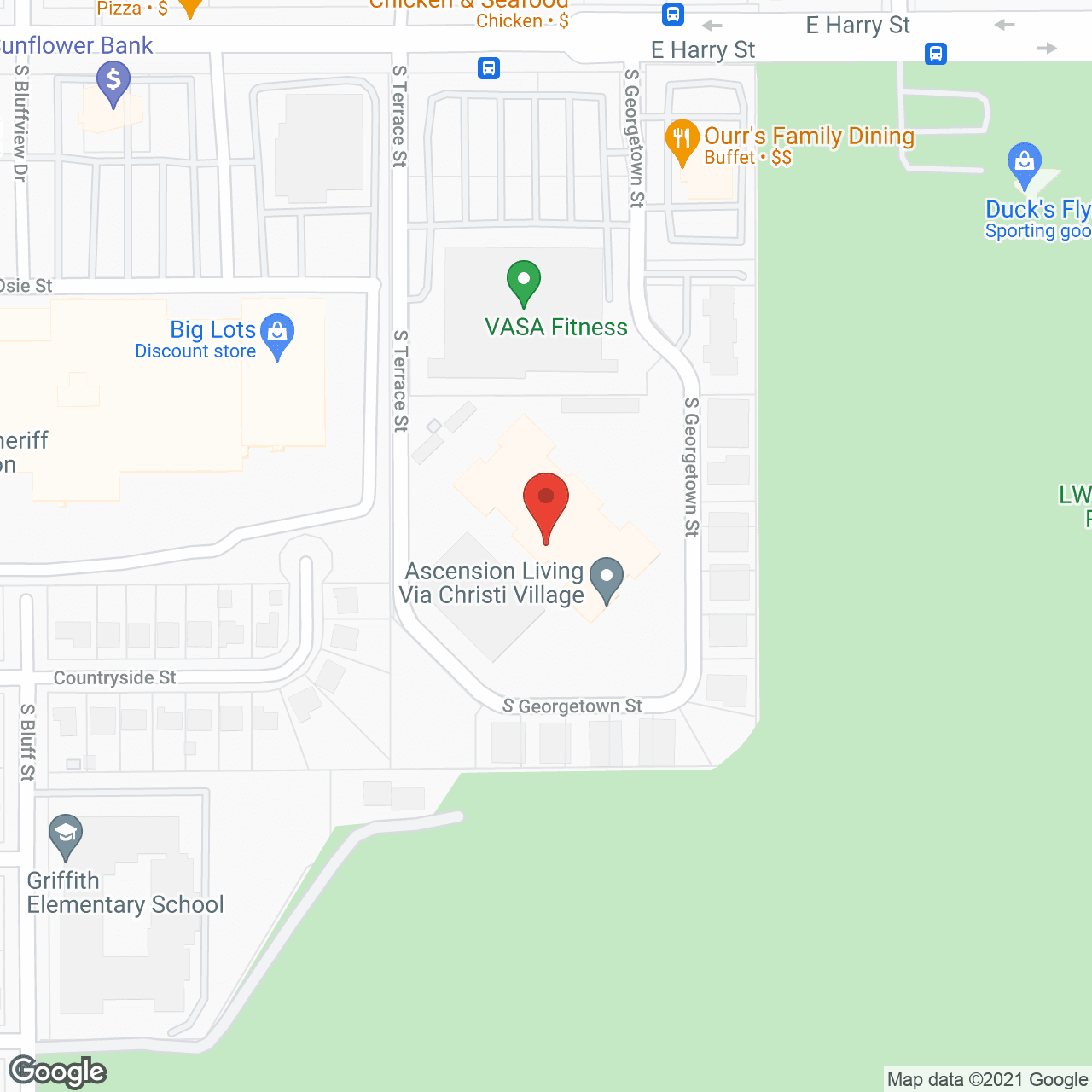 Map of the neighborhood around Ascension Living Via Christi Village Georgetown