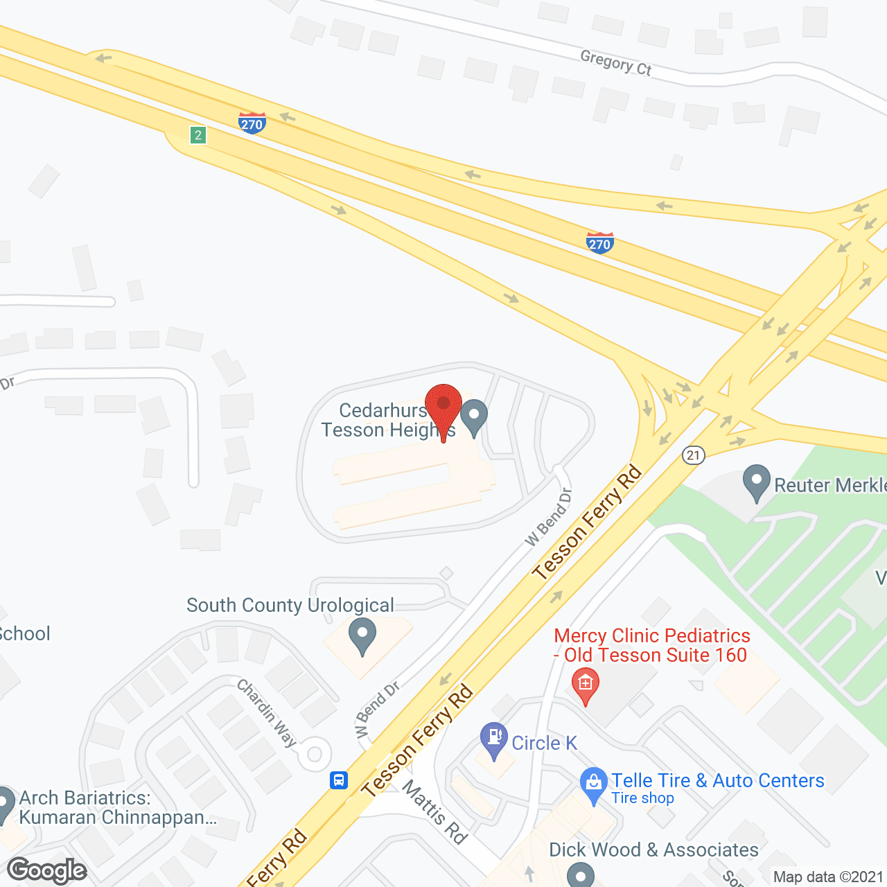 Map of the neighborhood around Cedarhurst of Tesson Heights