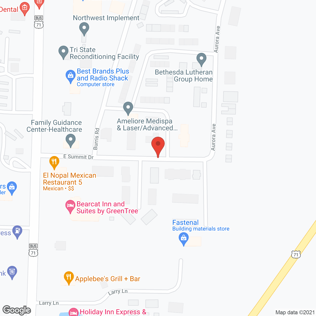 Map of the neighborhood around Bristol Manor of Maryville