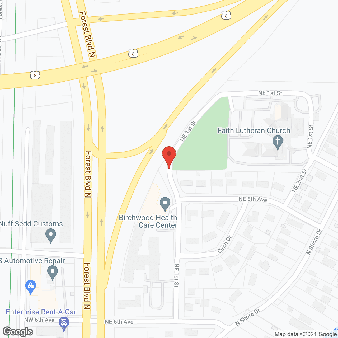 Map of the neighborhood around Birchwood Arbors and Health Center