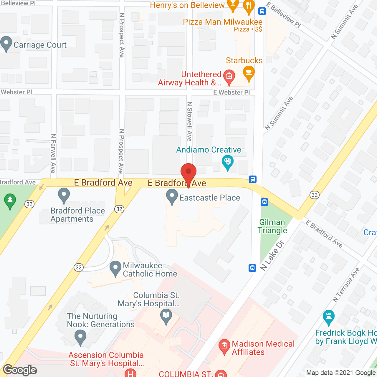Map of the neighborhood around Eastcastle Place, a CCRC