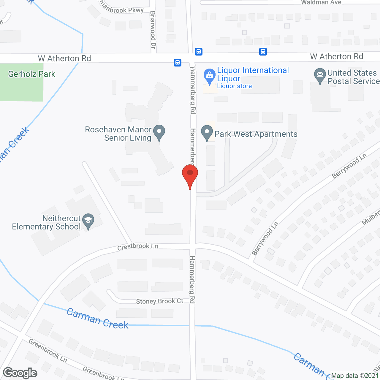 Map of the neighborhood around Rosehaven Manor