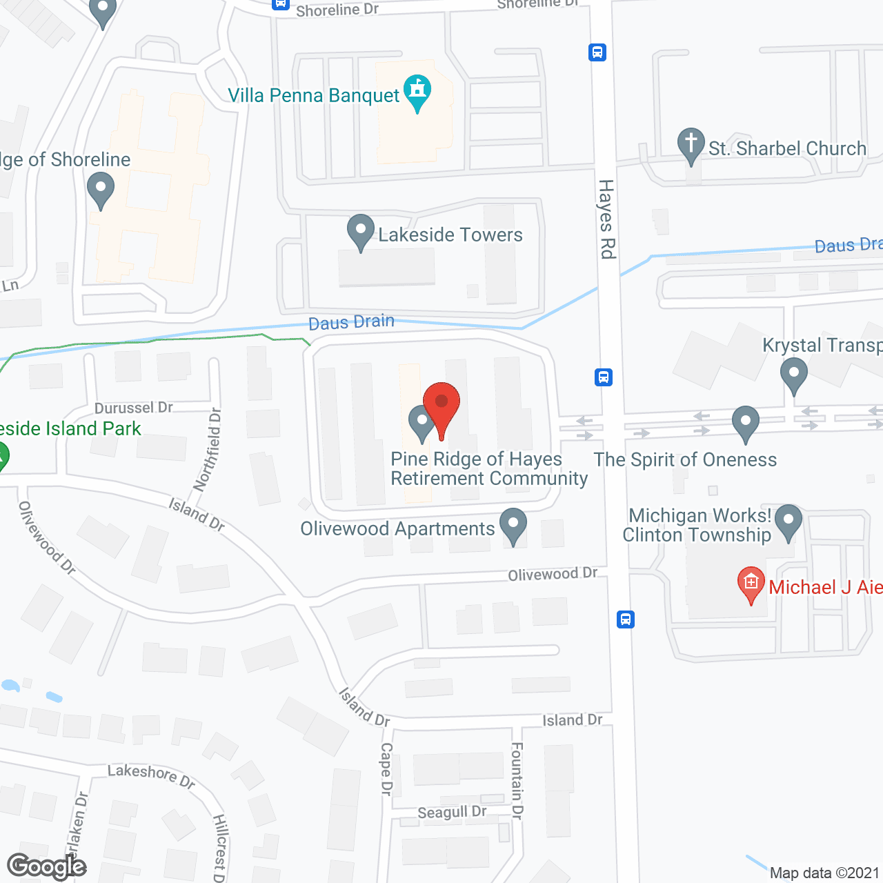 Map of the neighborhood around Pine Ridge of Hayes Senior Living