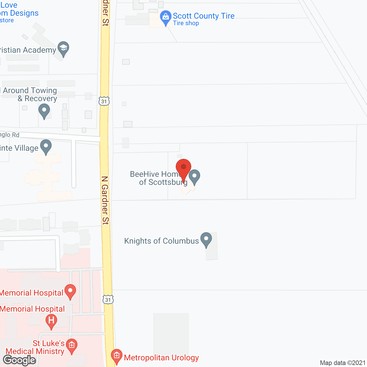 Map of the neighborhood around Beehive Homes of Scottsburg