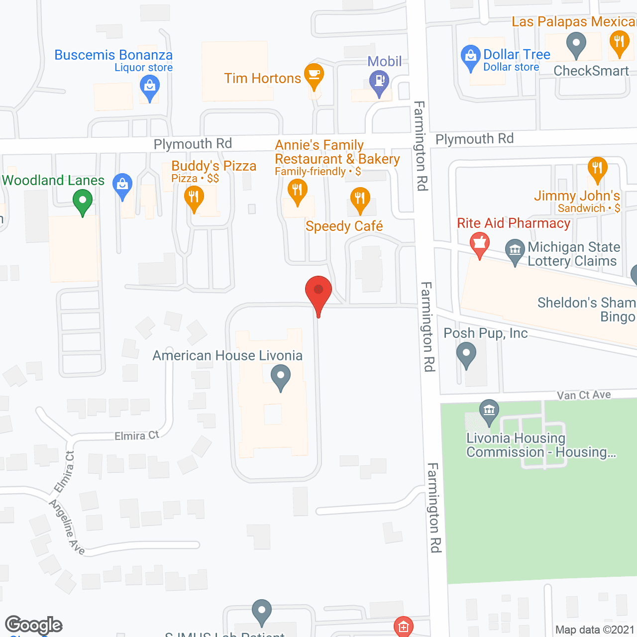 Map of the neighborhood around American House Livonia Senior Living