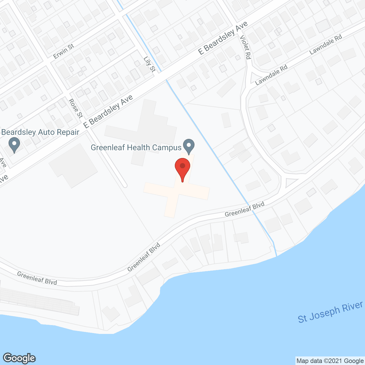 Map of the neighborhood around Greenleaf Health Campus