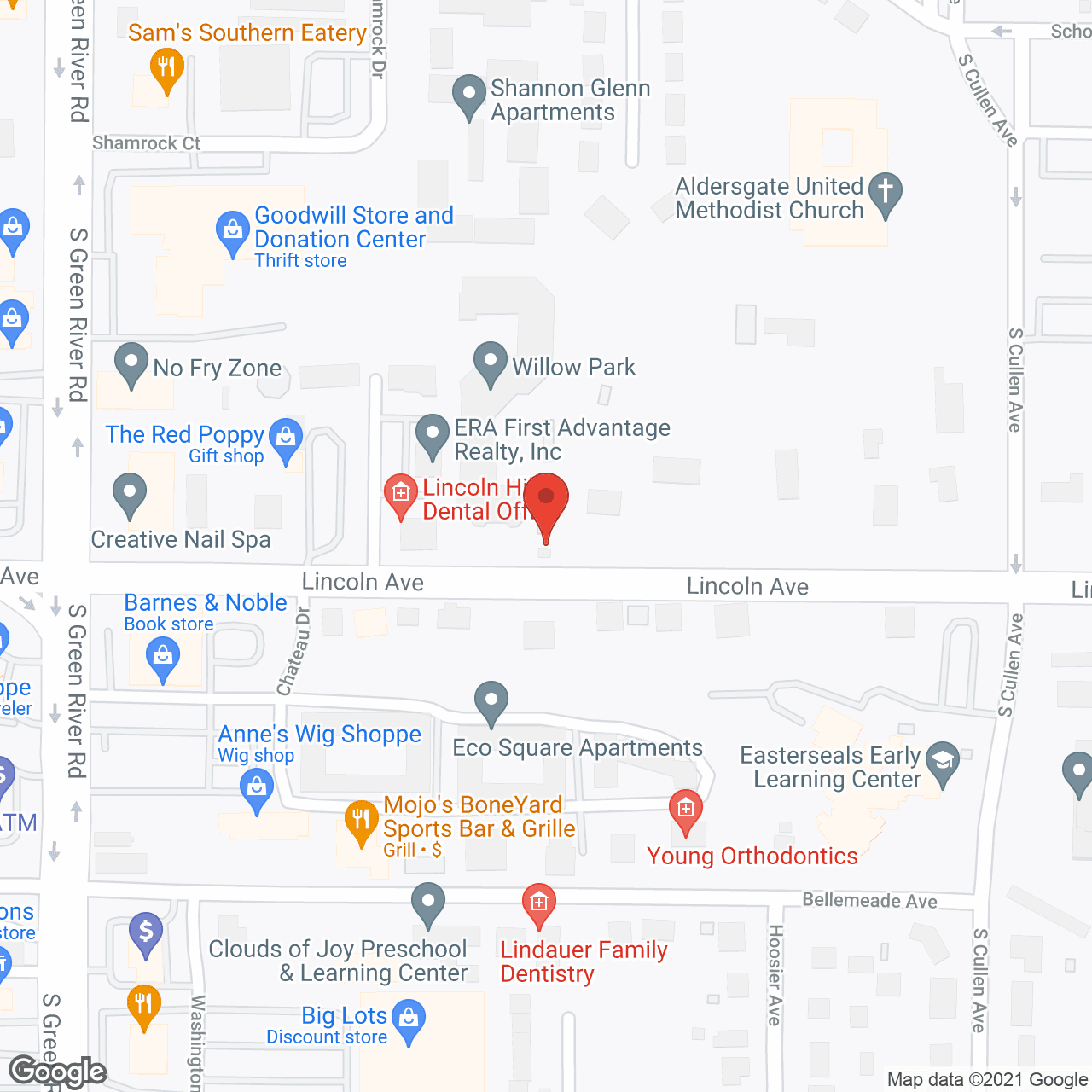 Map of the neighborhood around Independence Village of Evansville