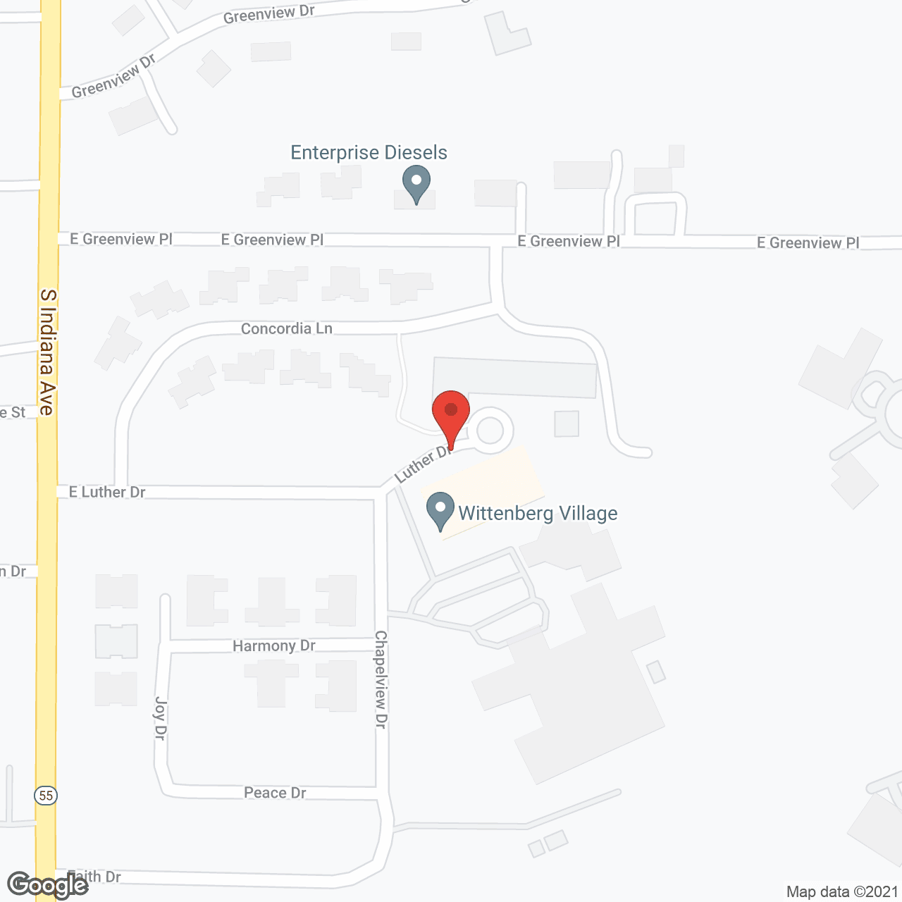 Map of the neighborhood around Wittenberg Village, a CCRC