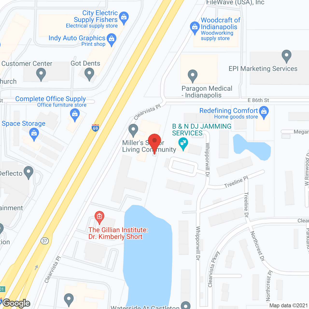 Map of the neighborhood around Miller's Senior Living-Castleton