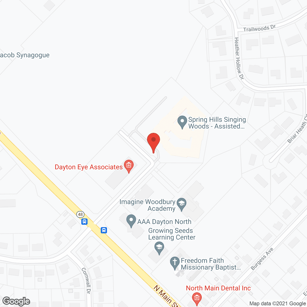 Map of the neighborhood around Spring Hills Singing Woods
