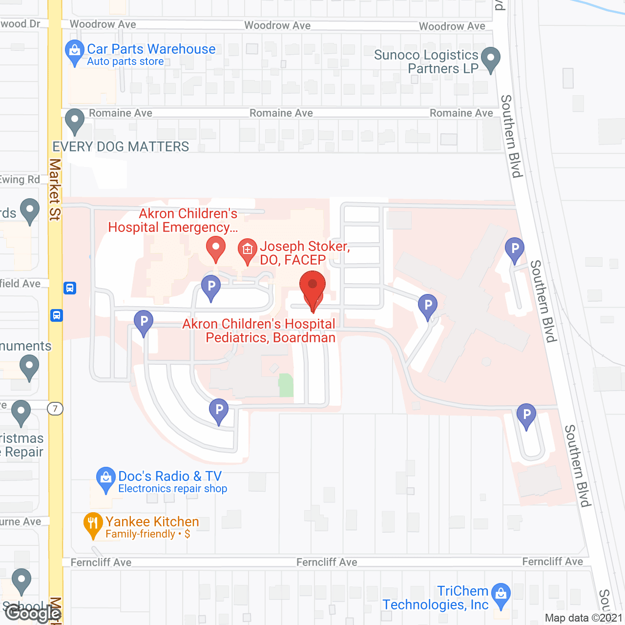 Map of the neighborhood around Beeghly Oaks Center for Rehabilitation and Healing