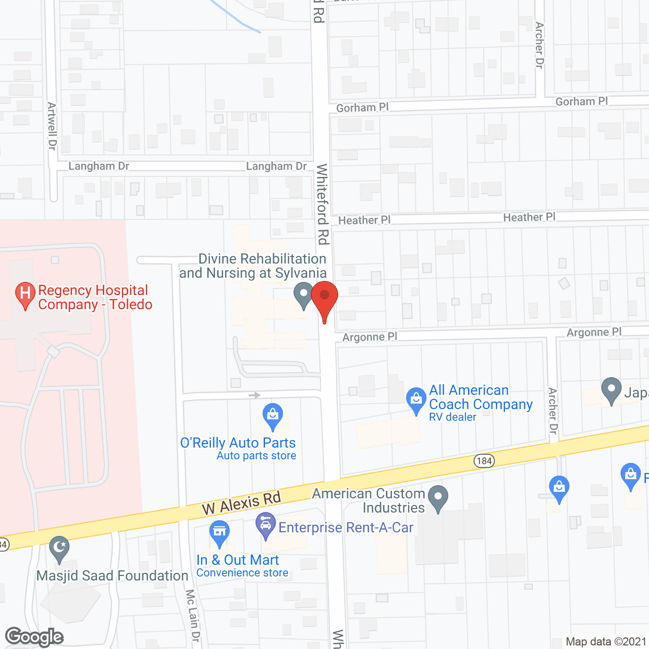 Map of the neighborhood around Kingston Care Center of Sylvania