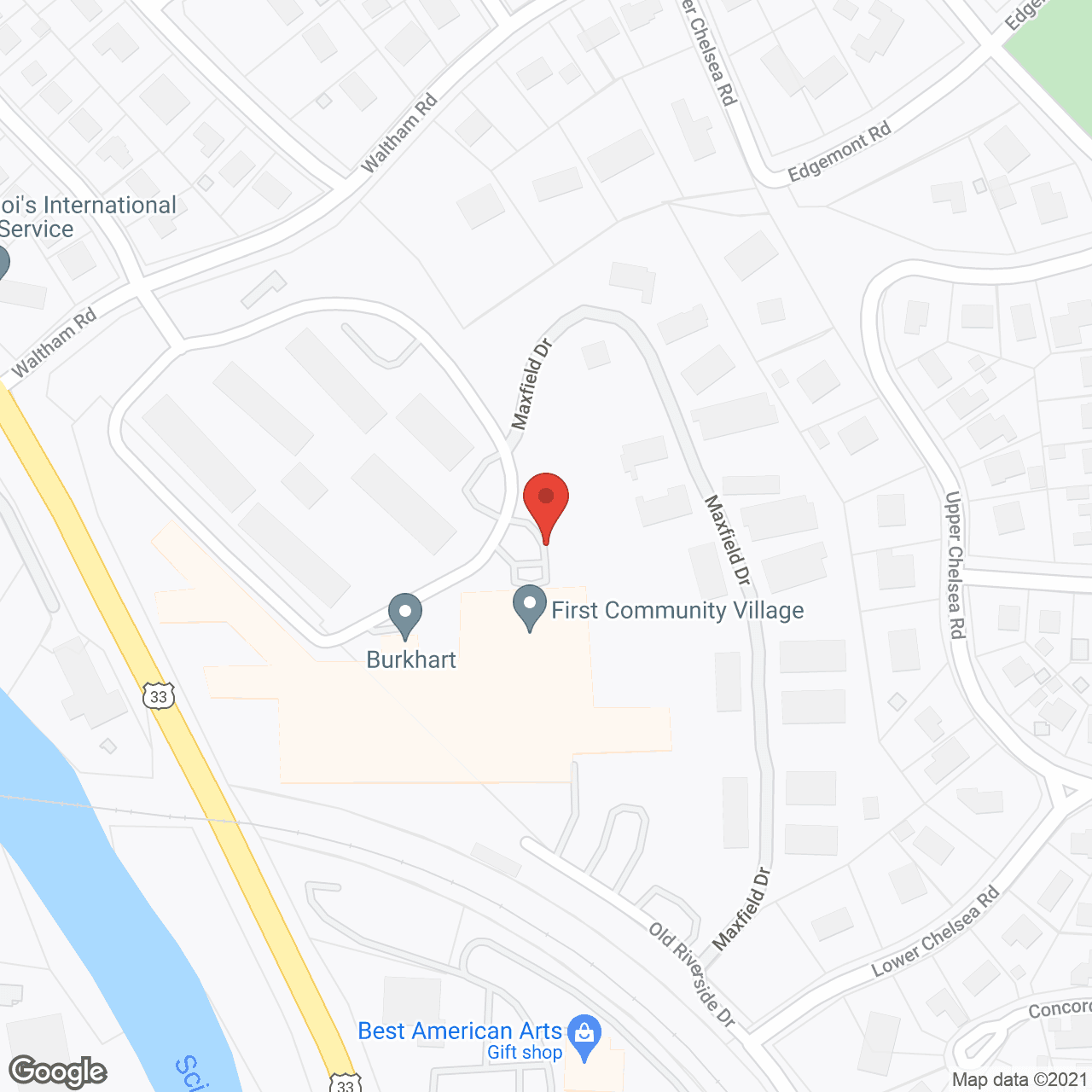 Map of the neighborhood around First Community Village, a CCRC