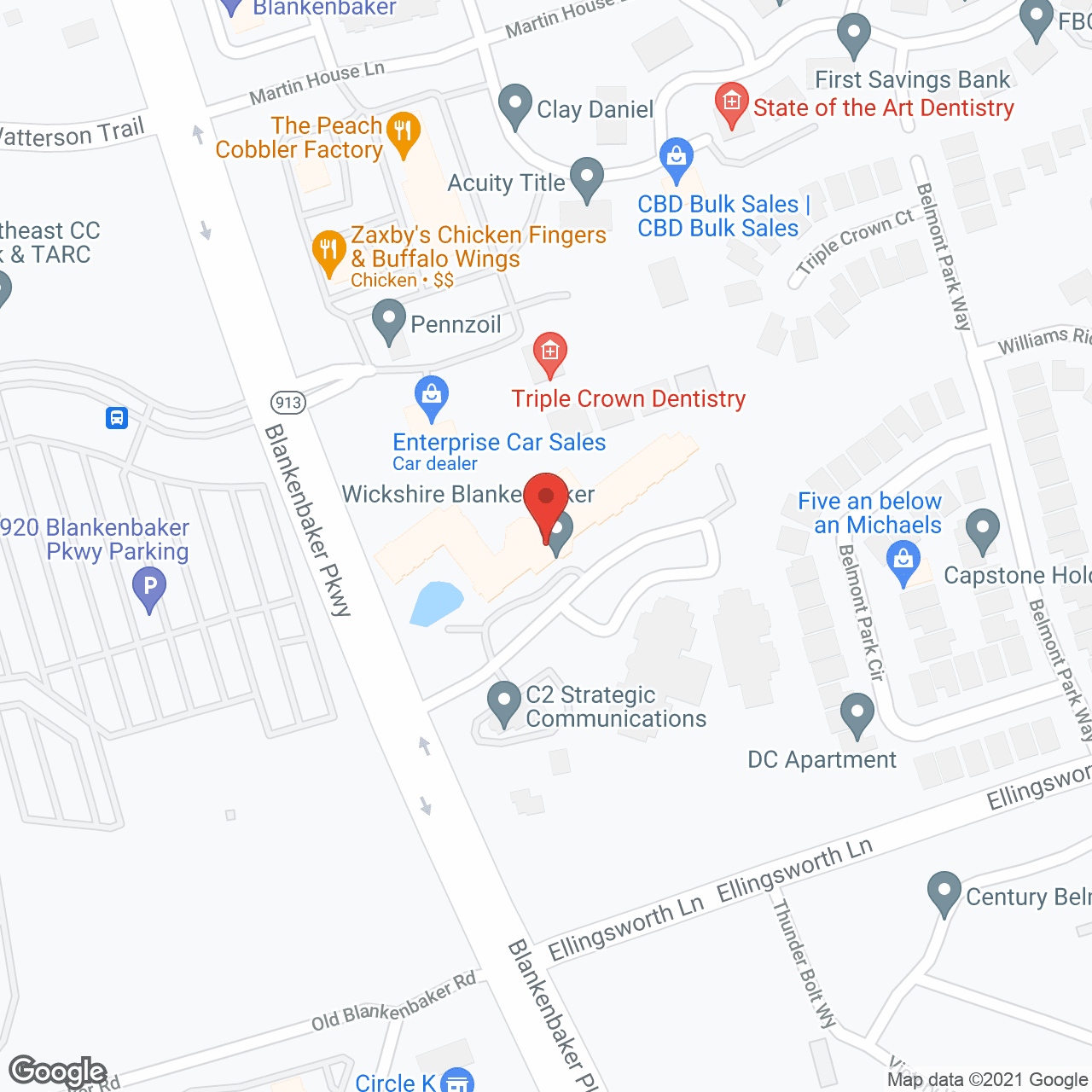 Map of the neighborhood around Arcadia Louisville