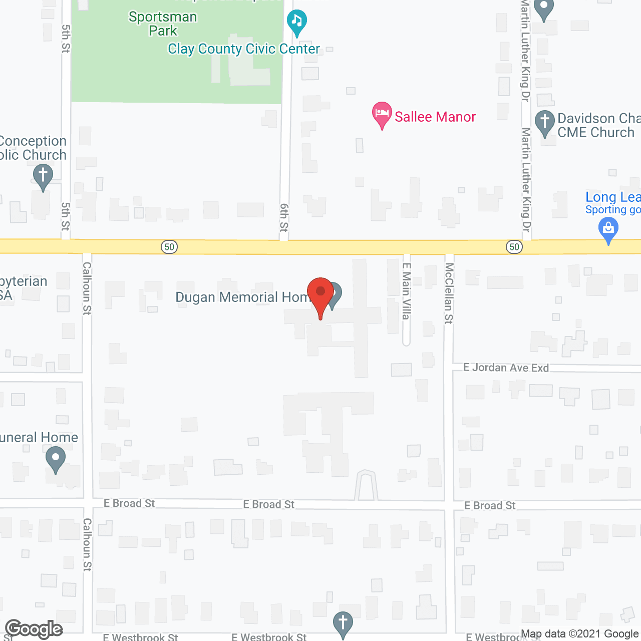 Map of the neighborhood around Dugan Memorial Home