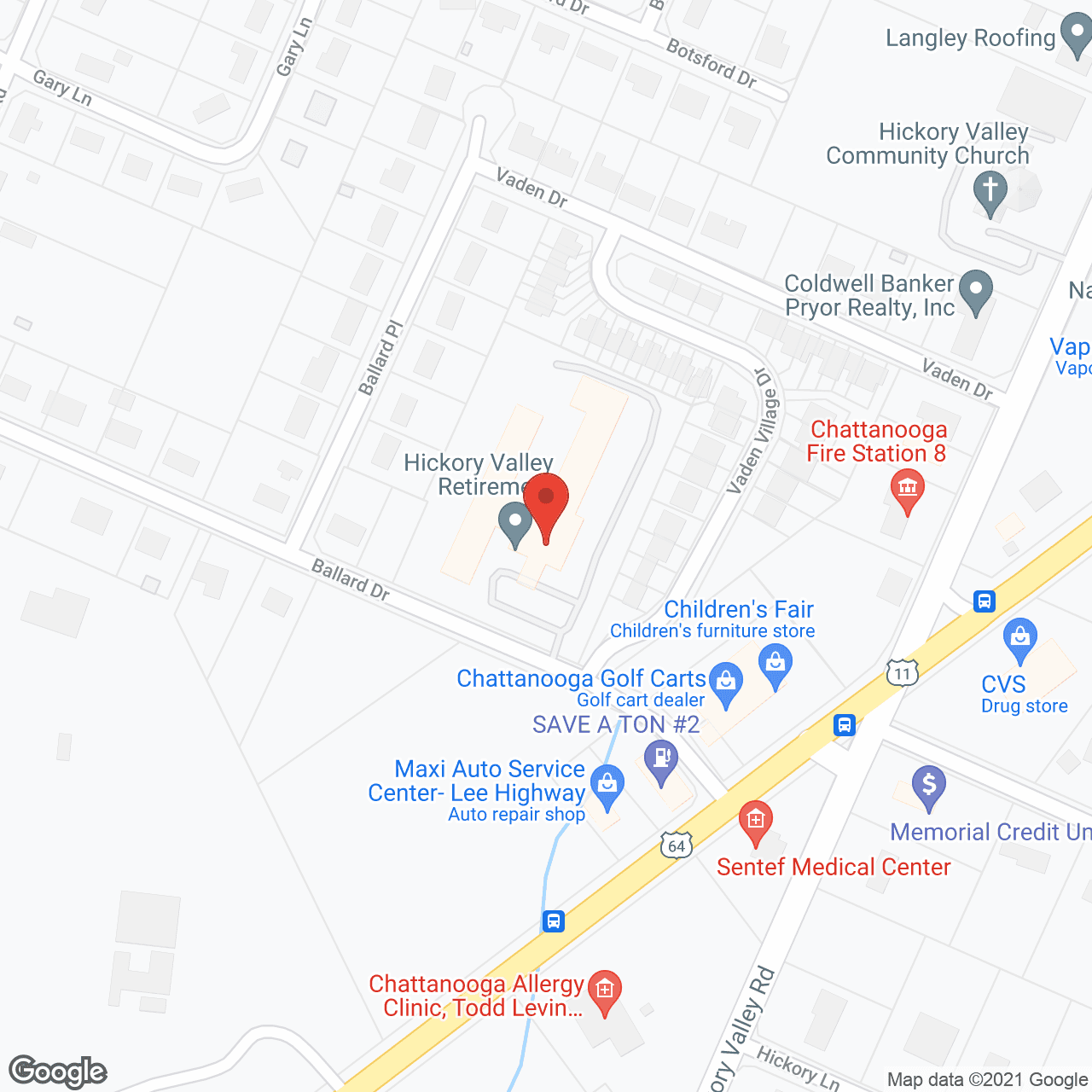 Map of the neighborhood around Hickory Valley Retirement Ctr