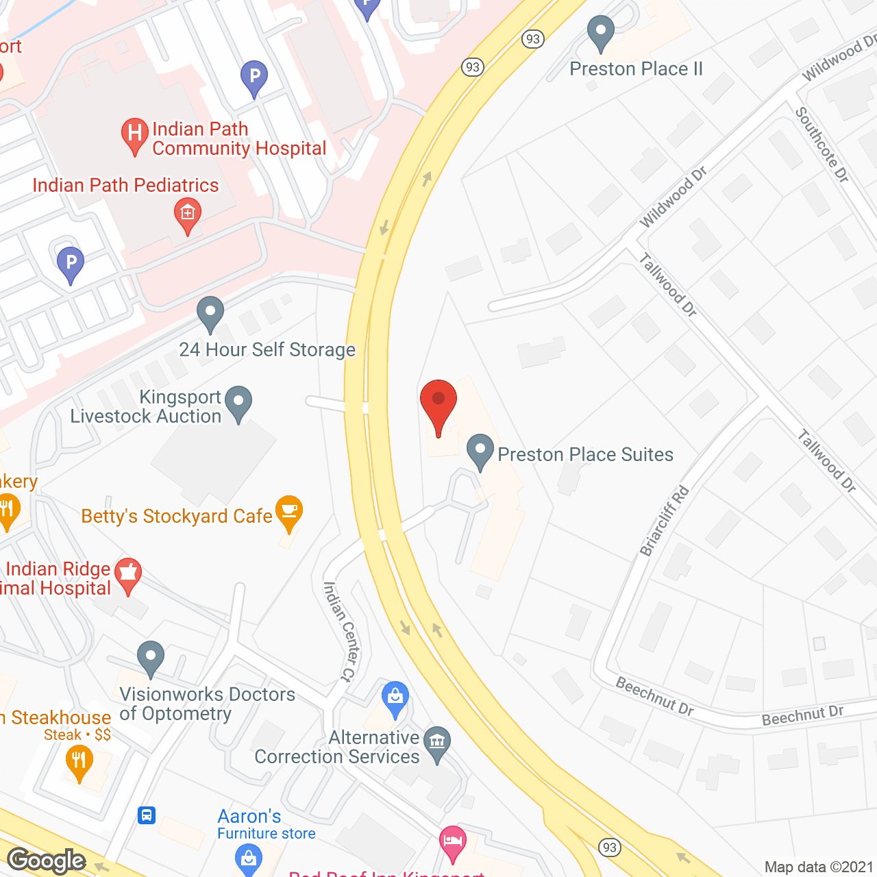 Map of the neighborhood around Preston Place Suites