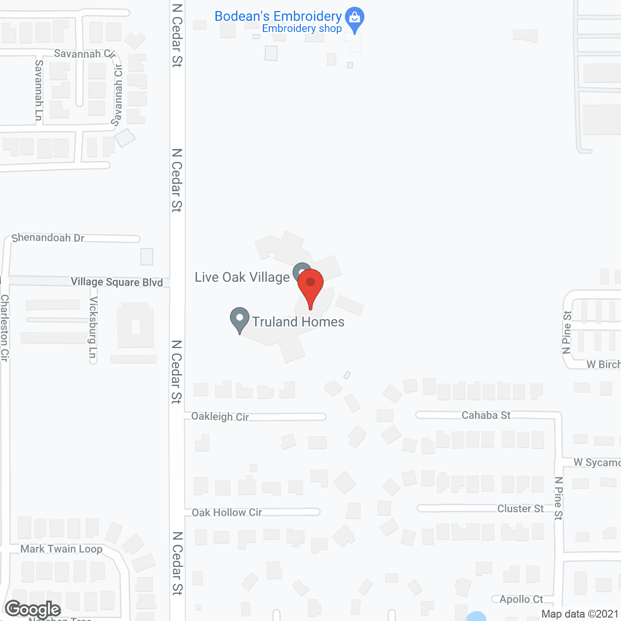 Map of the neighborhood around Live Oak Village