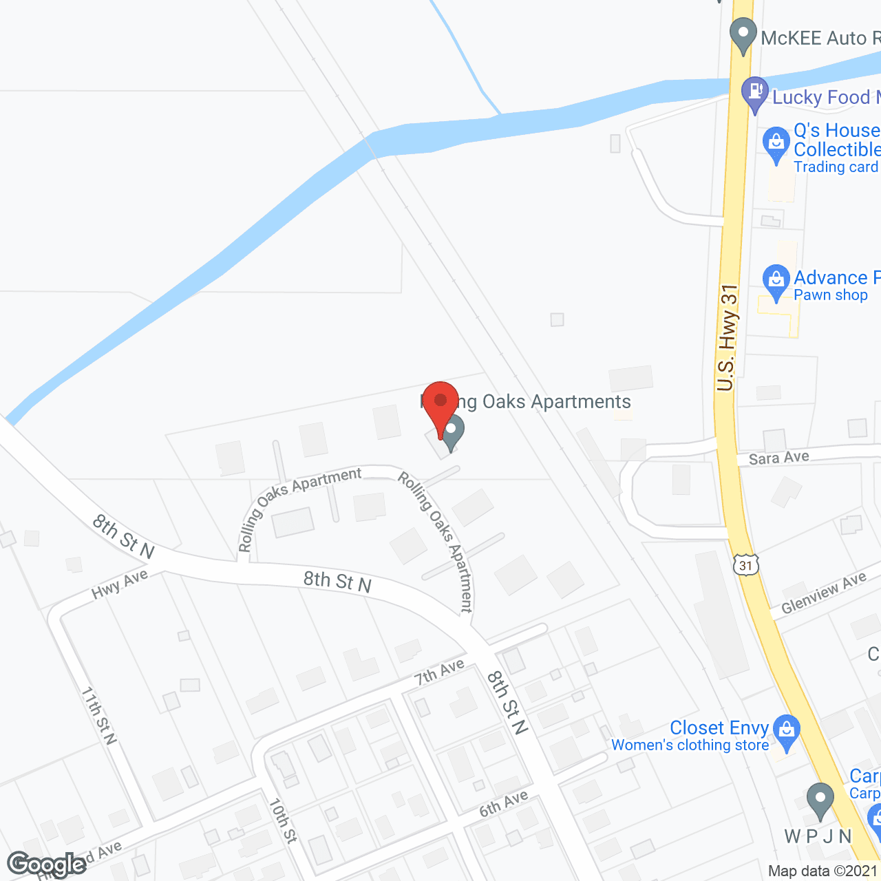 Map of the neighborhood around Rolling Oaks Apartments