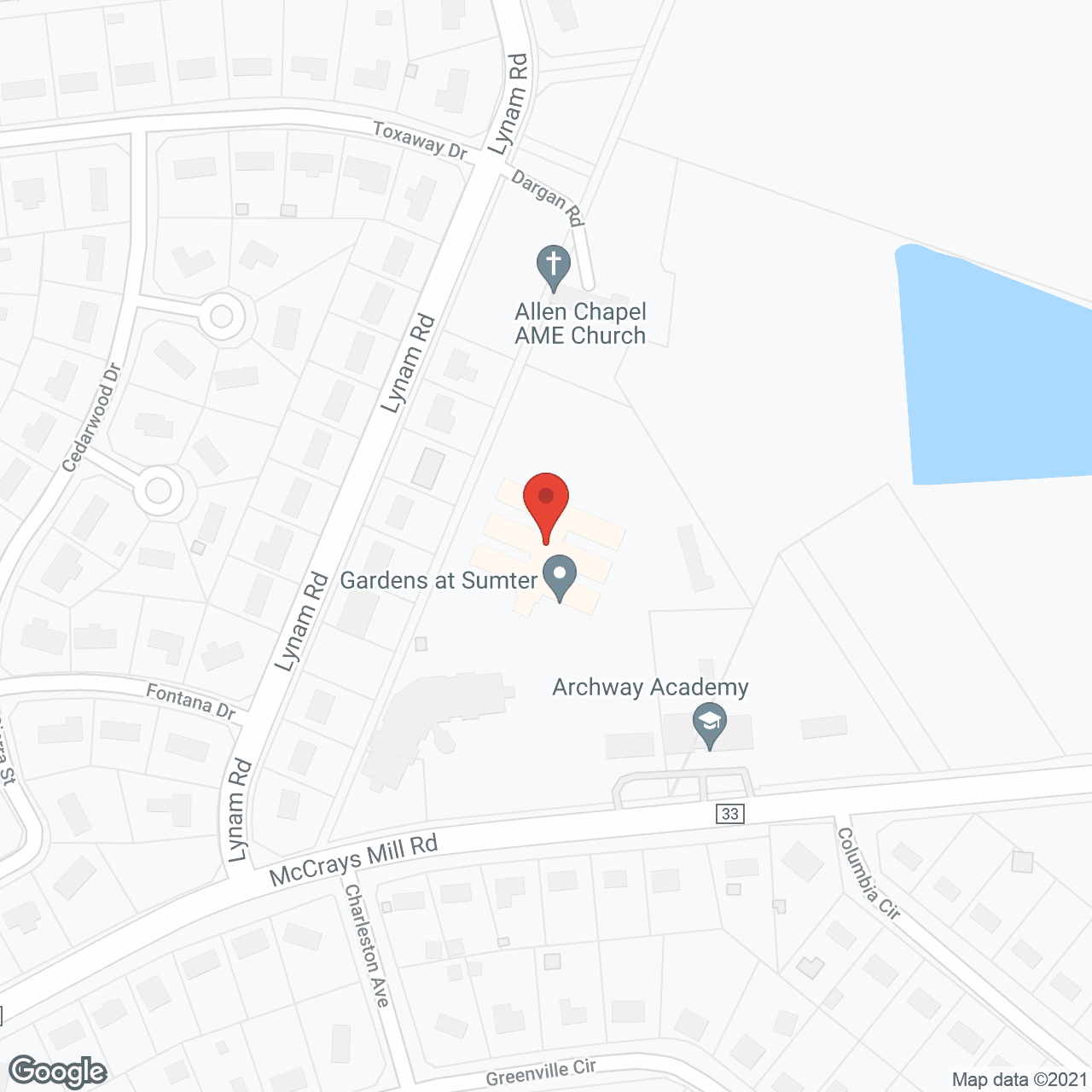 Map of the neighborhood around Gardens at Sumter