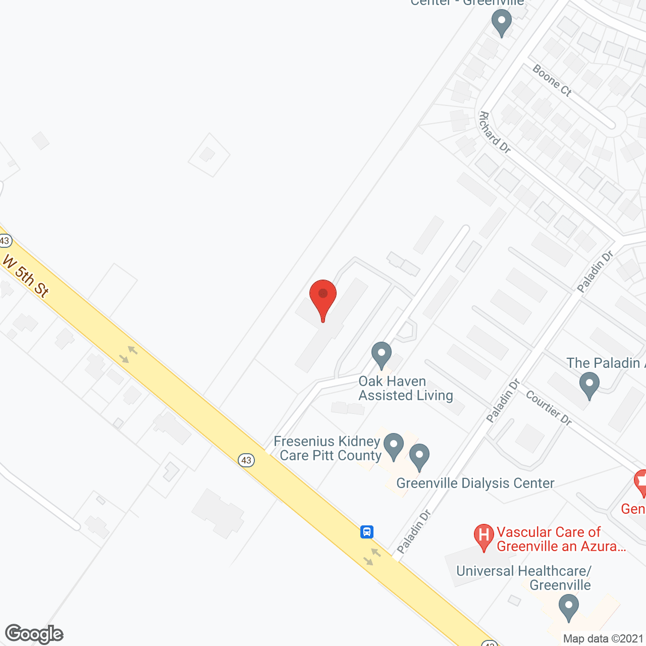 Map of the neighborhood around Oak Haven Assisted Living