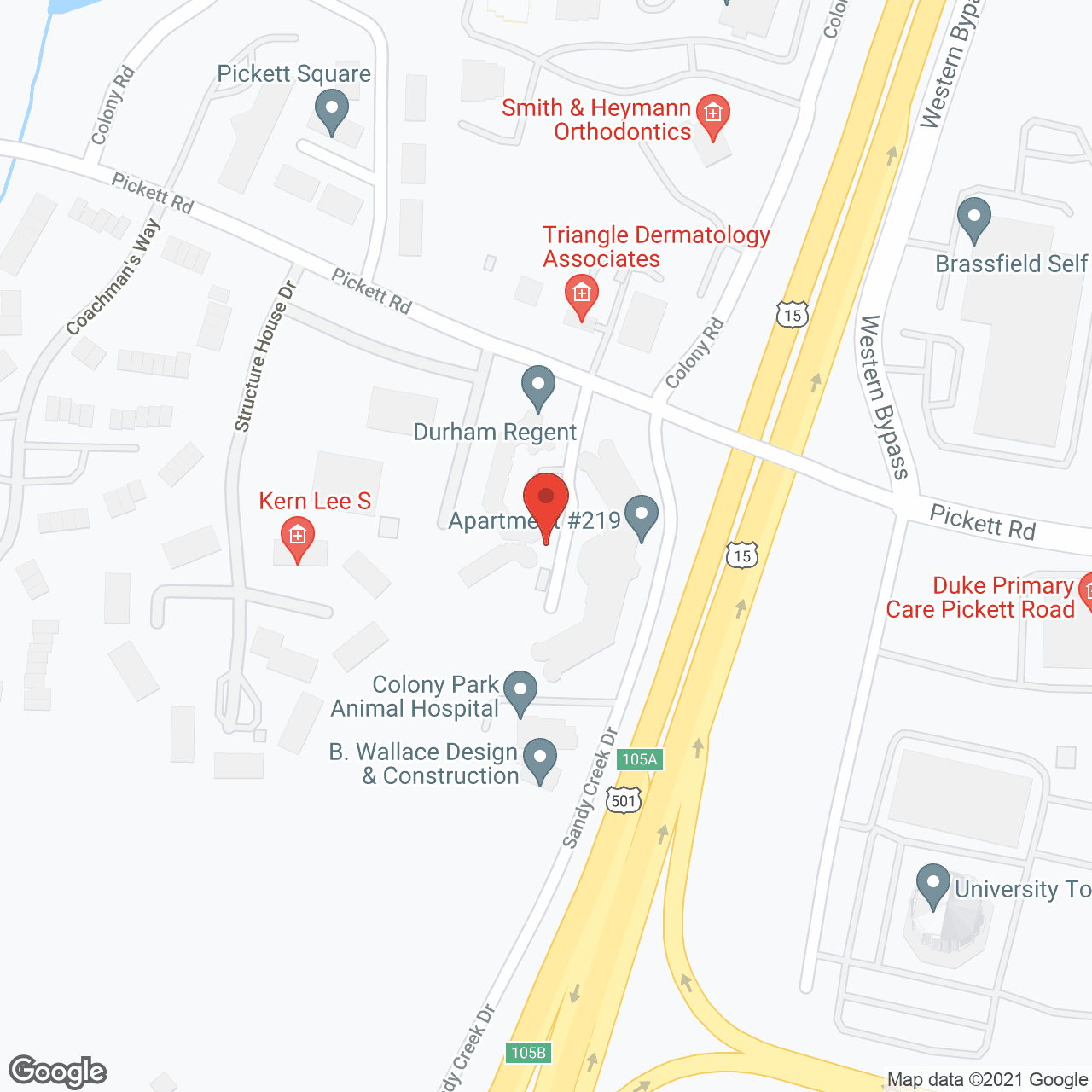 Map of the neighborhood around Holiday Durham Regent