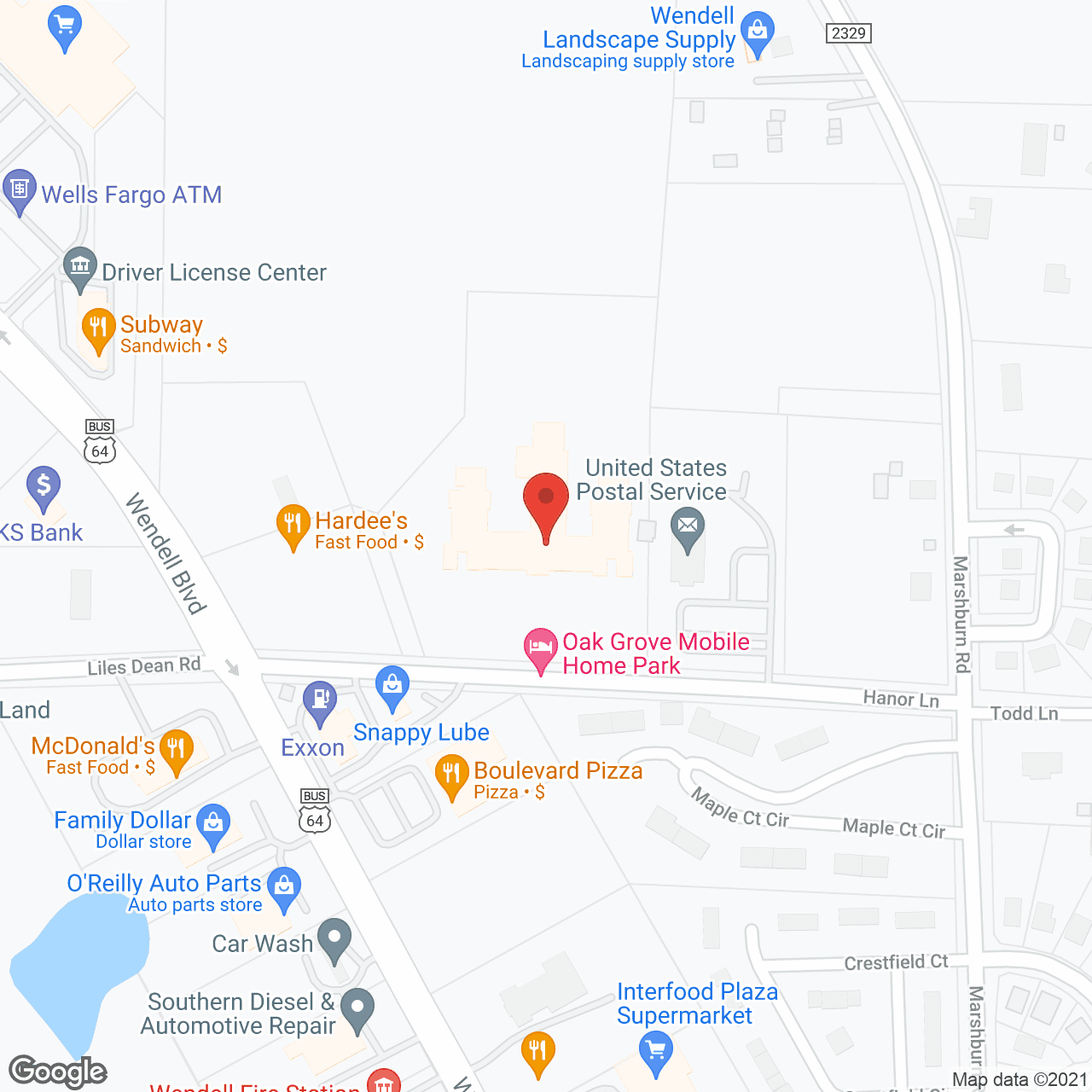 Map of the neighborhood around Robinwood At Wendell