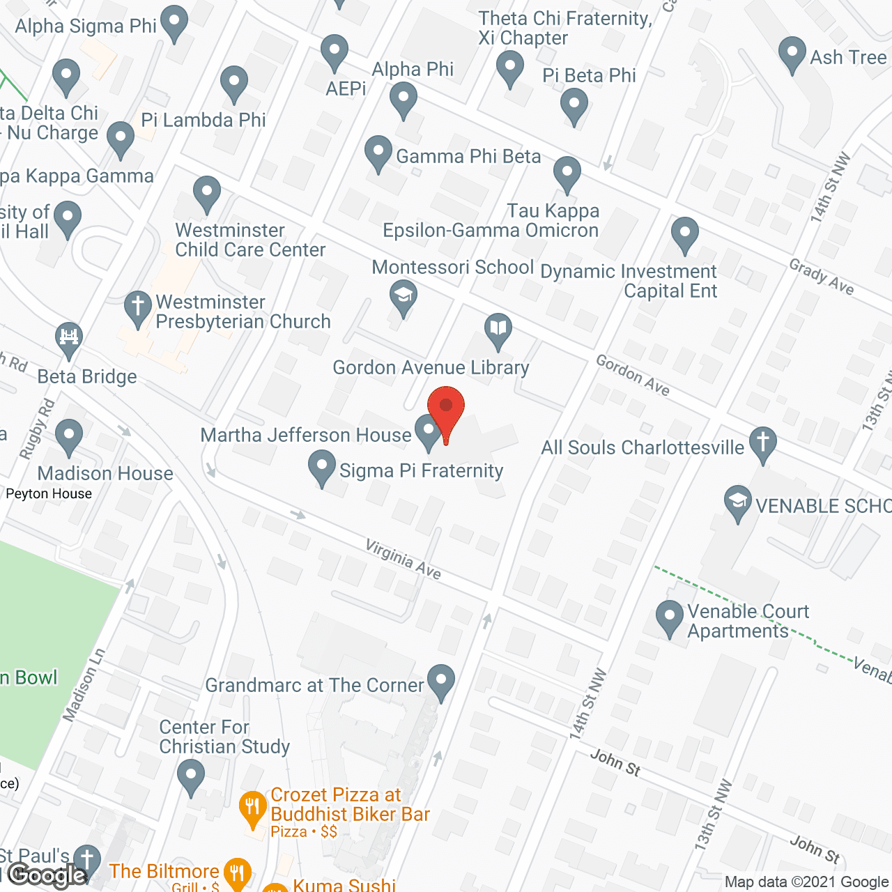 Map of the neighborhood around Martha Jefferson House