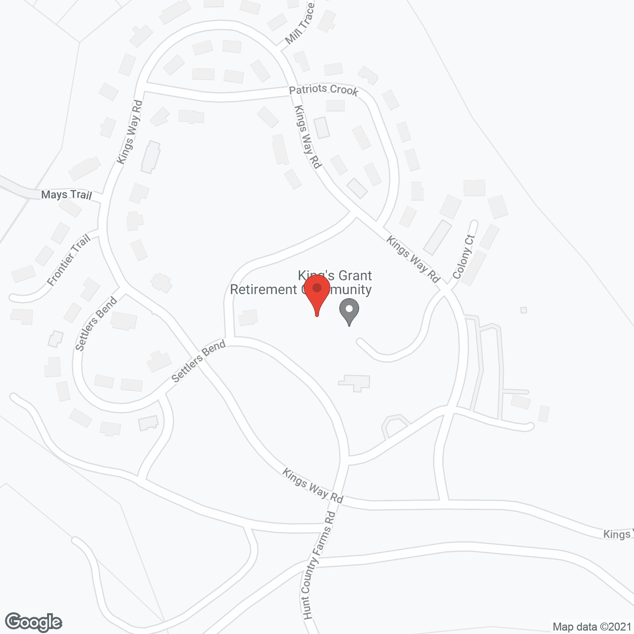 Map of the neighborhood around Kings Grant Retirement
