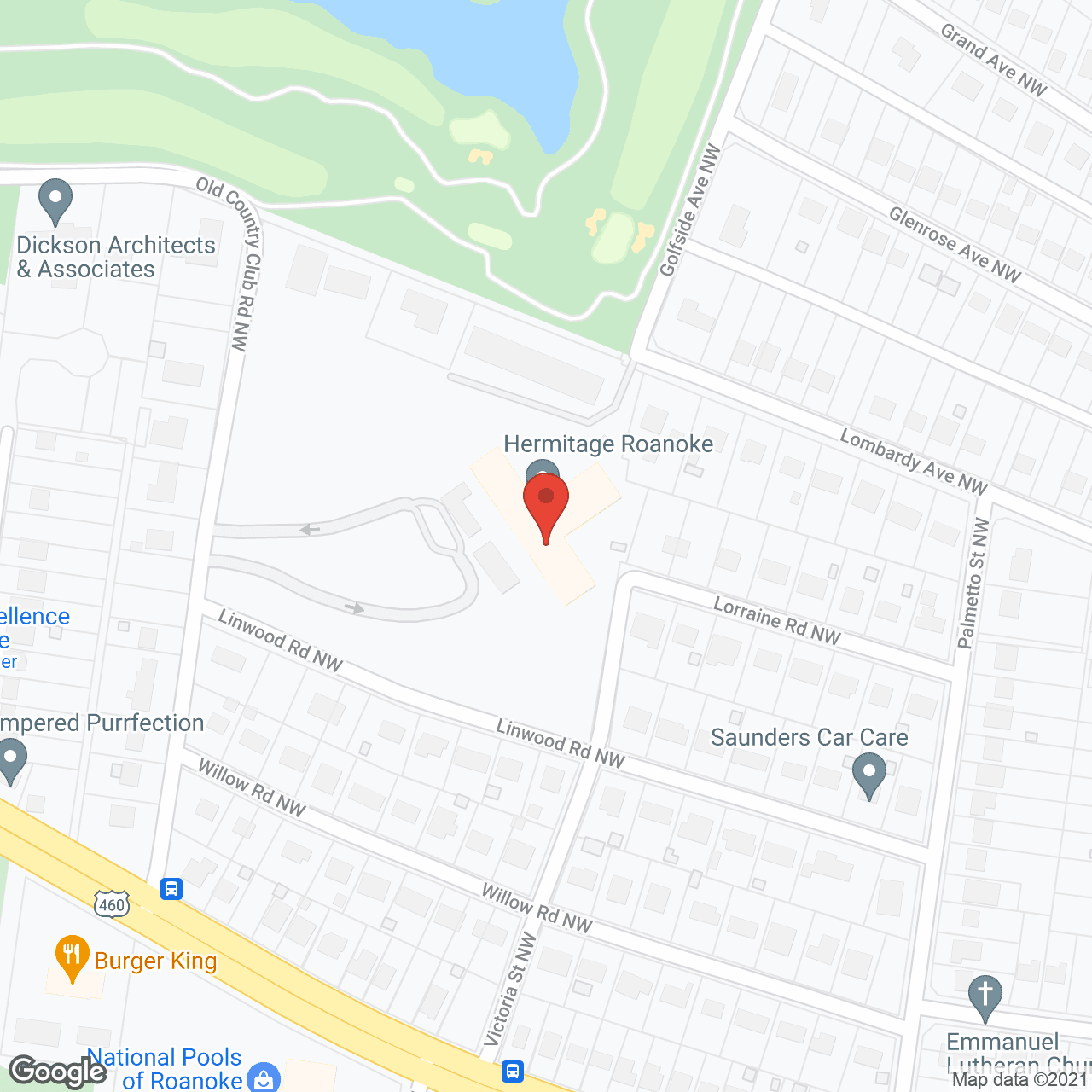 Map of the neighborhood around Hermitage in Roanoke