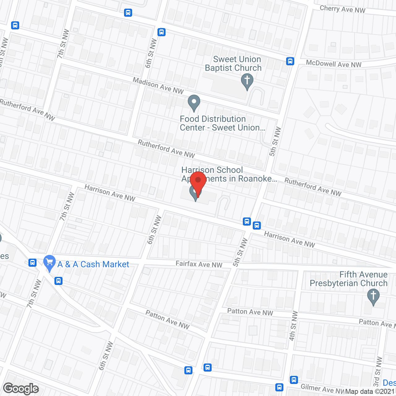 Map of the neighborhood around Harrison School Apartments