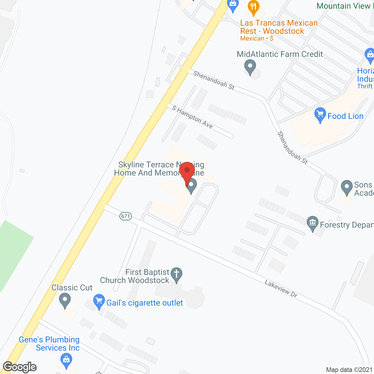 Map of the neighborhood around Skyline Terrace Convalescent