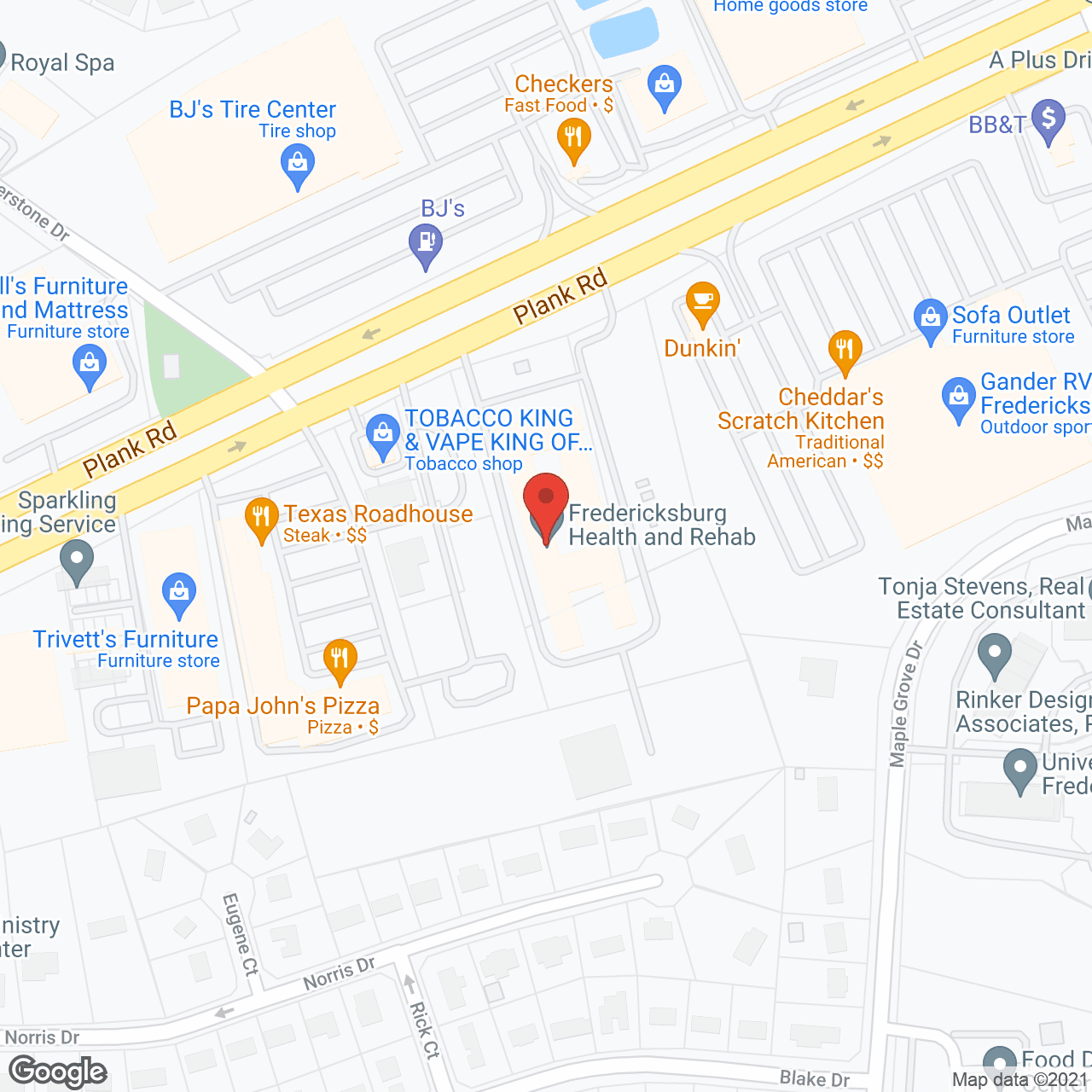 Map of the neighborhood around Fredericksburg Health And Rehabilitation
