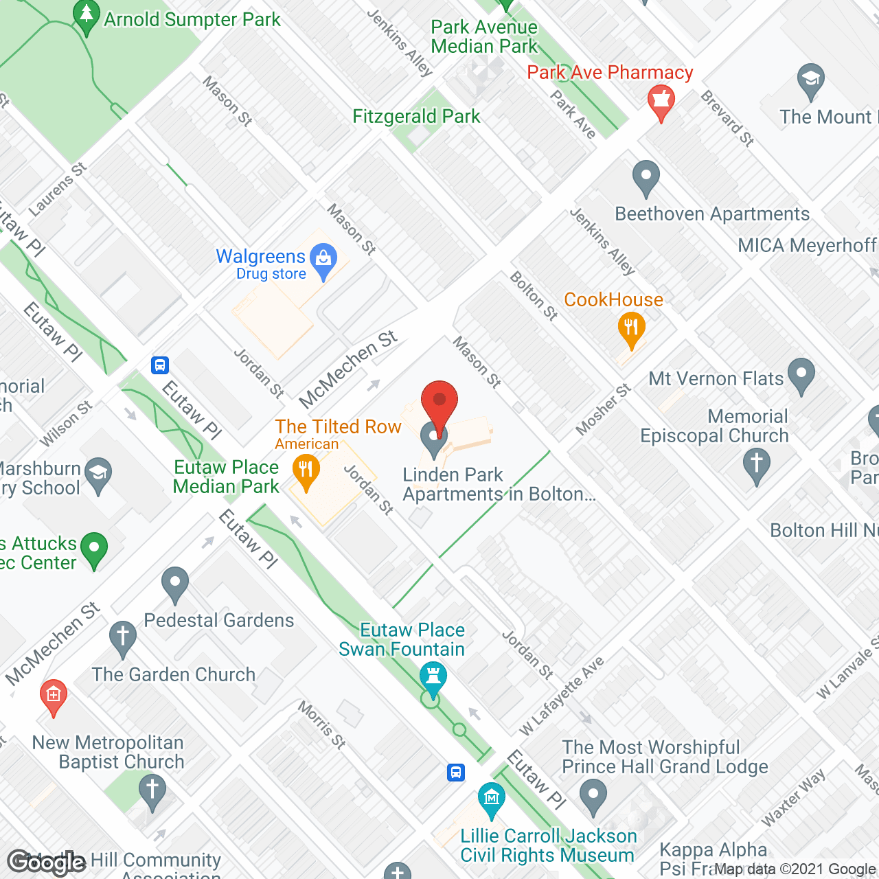 Map of the neighborhood around Linden Park Apartments in Bolton Hill