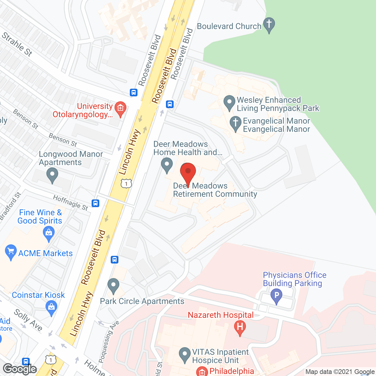Map of the neighborhood around Deer Meadows Retirement Community