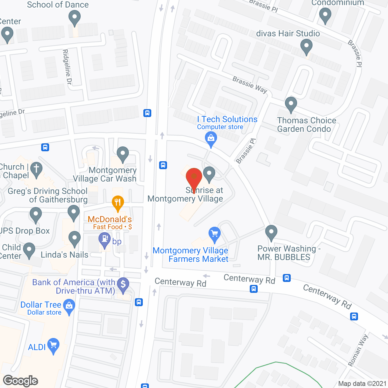 Map of the neighborhood around Sunrise of Montgomery Village