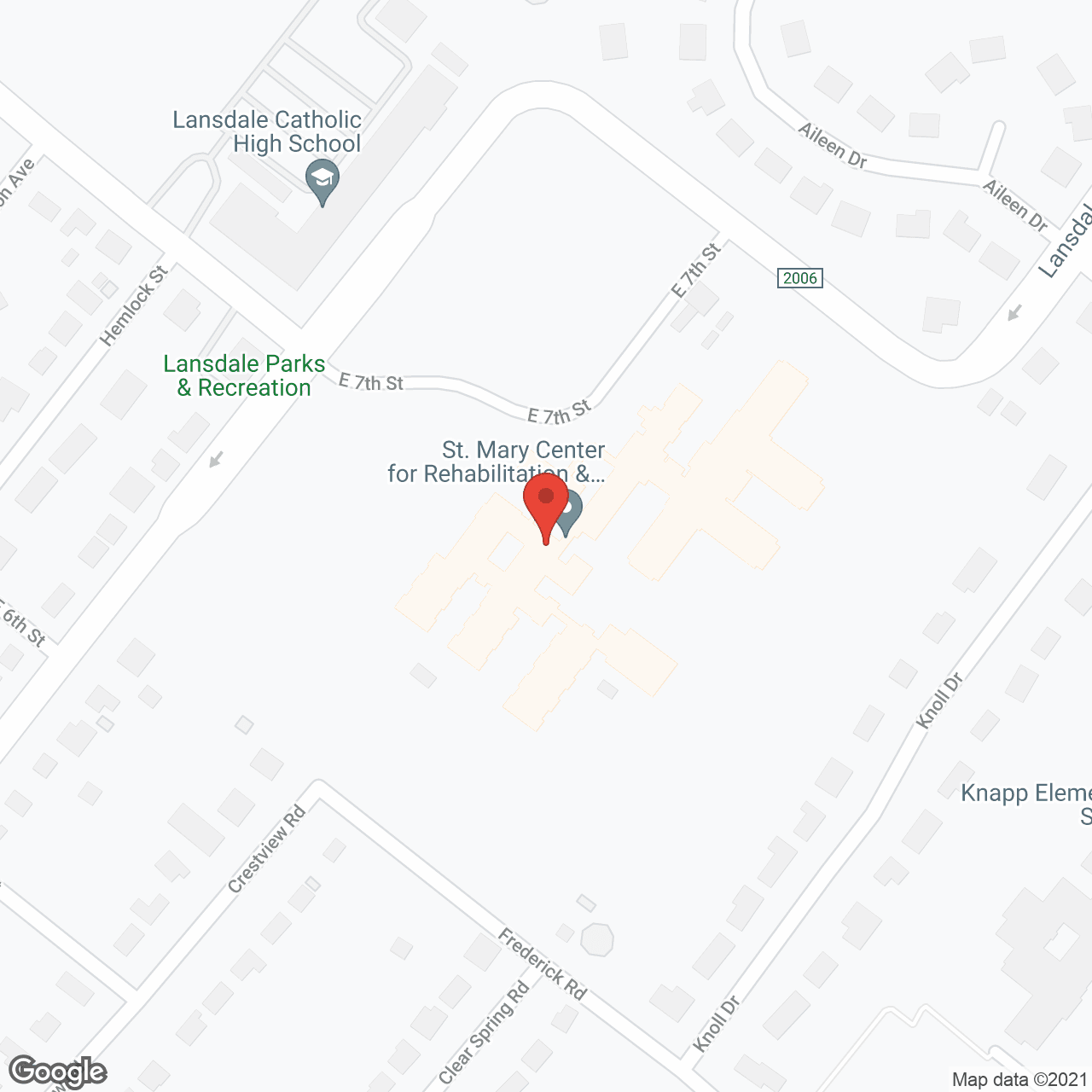 Map of the neighborhood around St. Mary Villa, a CCRC