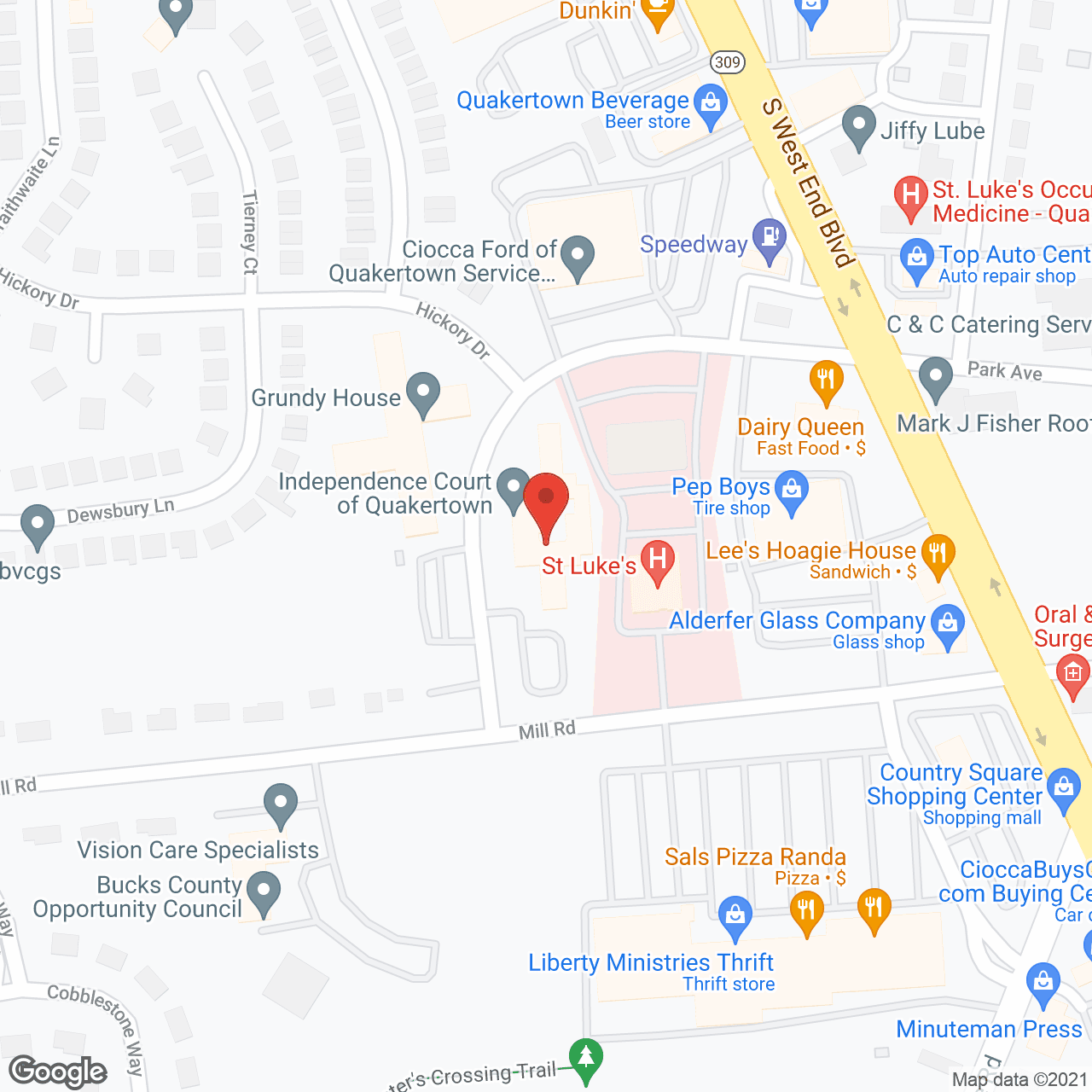 Map of the neighborhood around Independence Court of Quakertown
