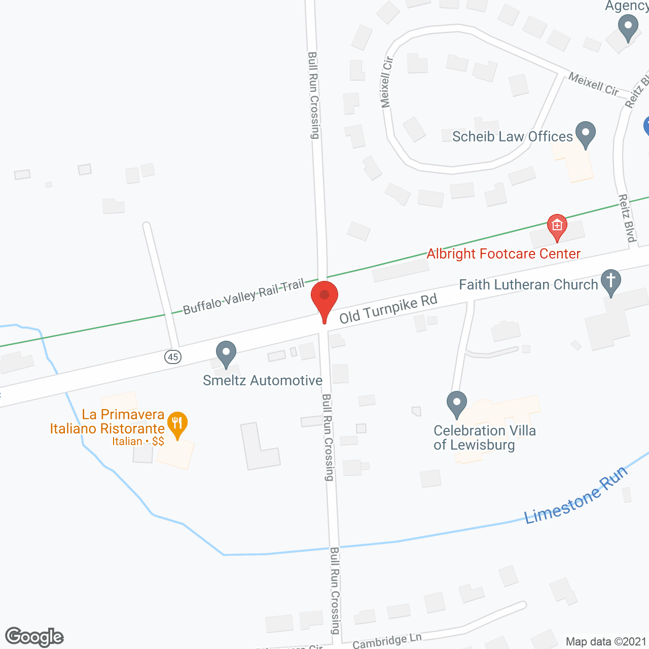 Map of the neighborhood around Celebration Villa of Lewisburg