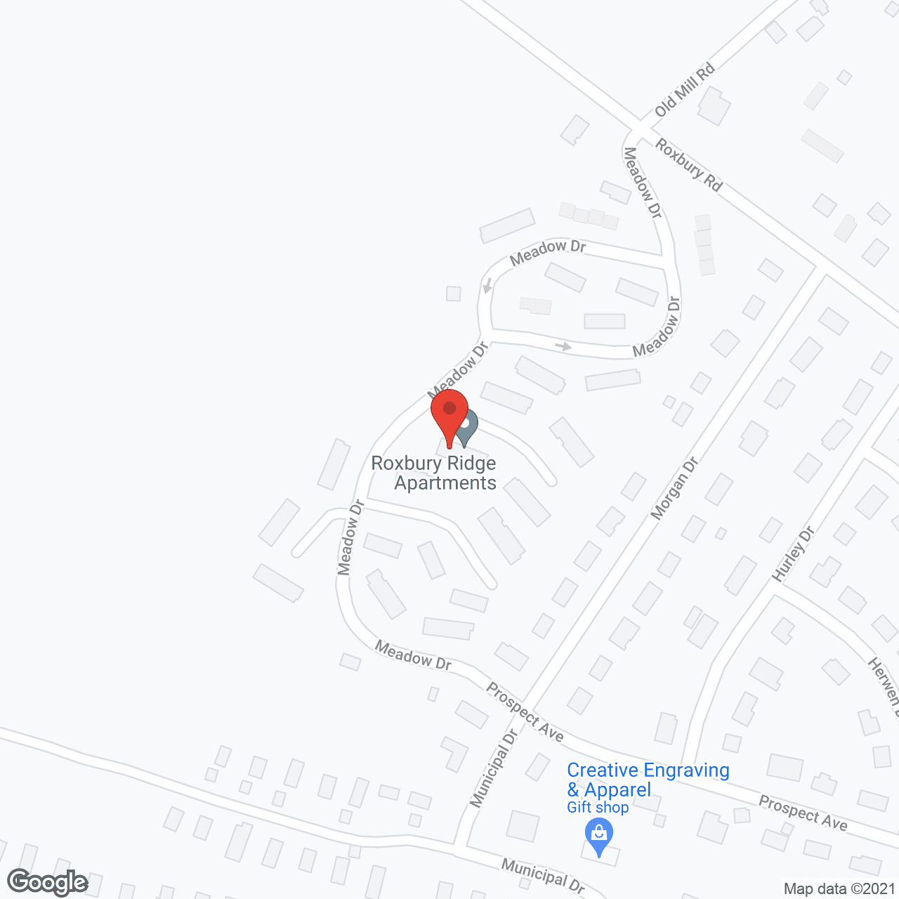 Map of the neighborhood around Roxbury Ridge Apartments