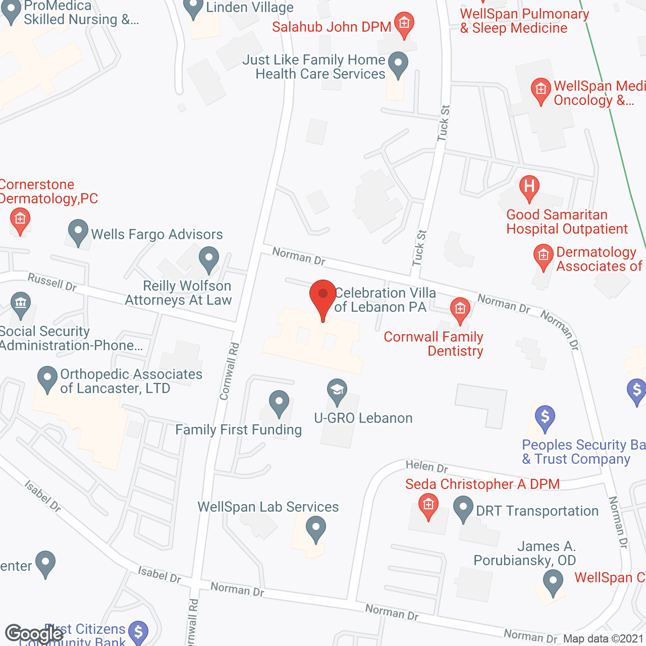 Map of the neighborhood around Celebration Villa of Lebanon