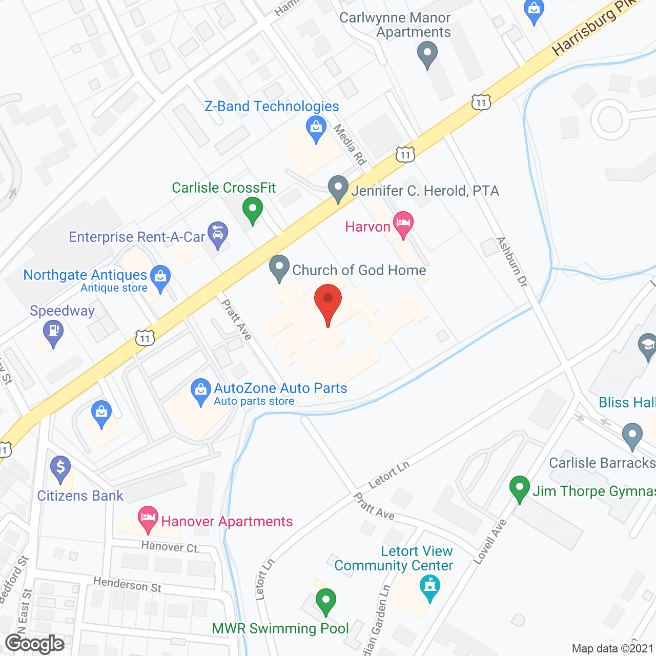 Map of the neighborhood around Church of God Home