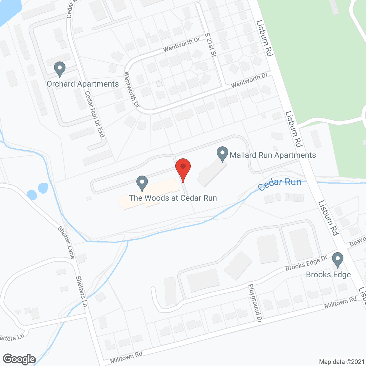 Map of the neighborhood around The Woods At Cedar Run