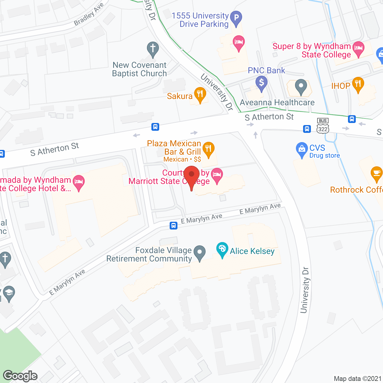 Map of the neighborhood around Foxdale Village