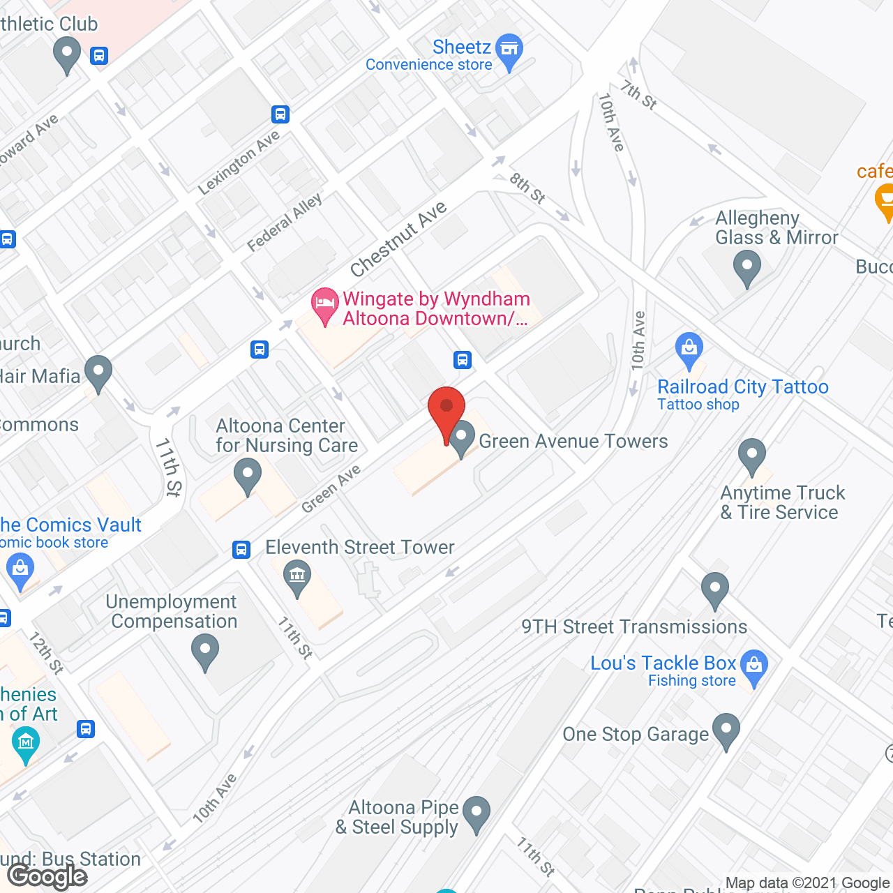 Map of the neighborhood around Green Avenue Towers
