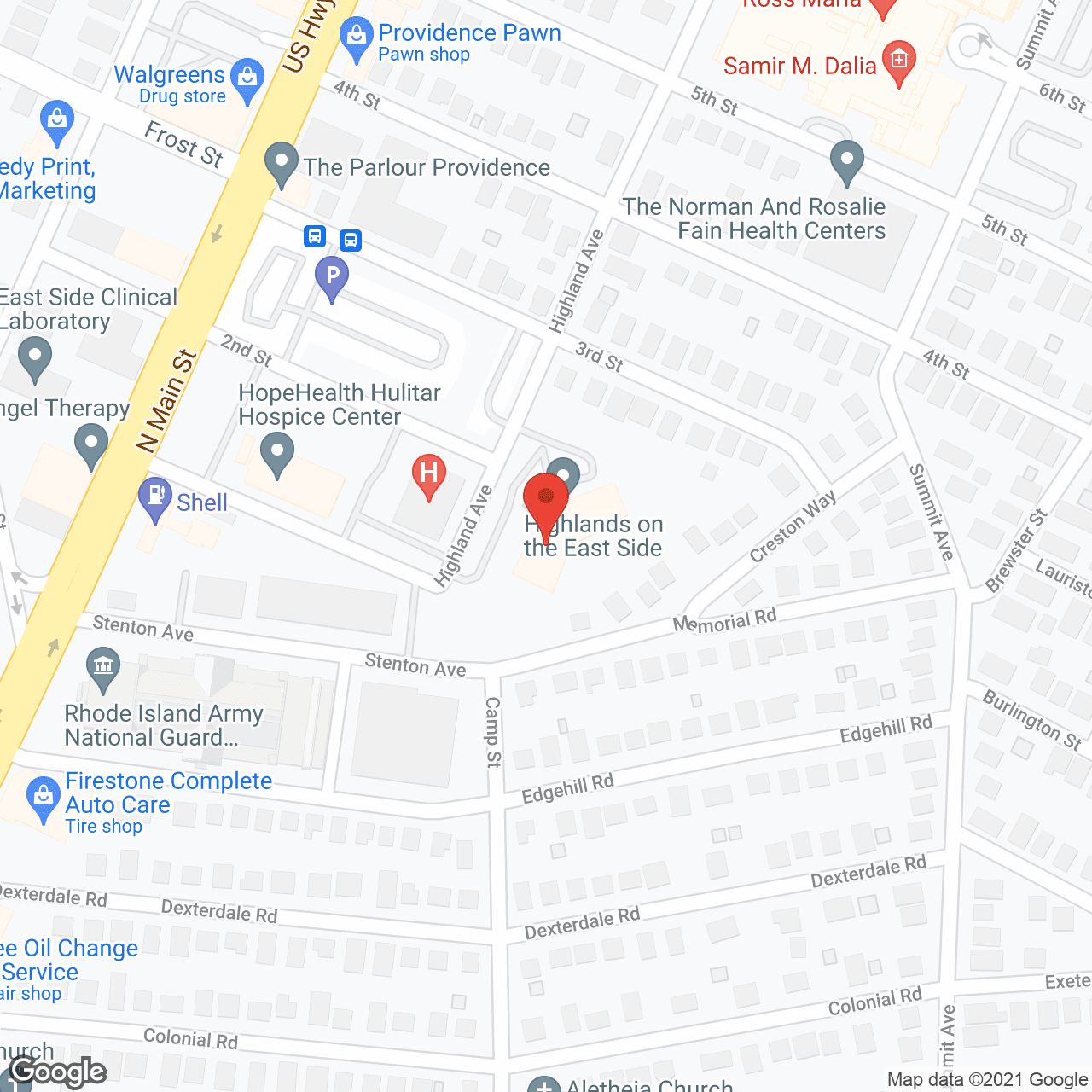 Map of the neighborhood around Highlands on the East Side